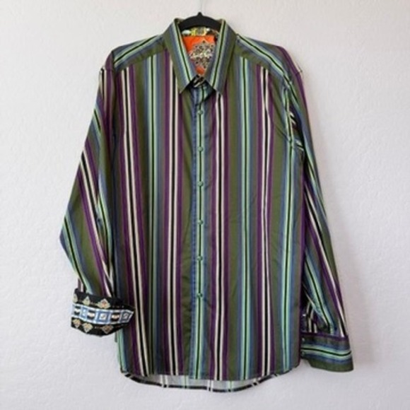 Robert Graham Other - Robert Graham Mens XLarge Long Sleeve Button Up Shirt Green Colorful Stripes